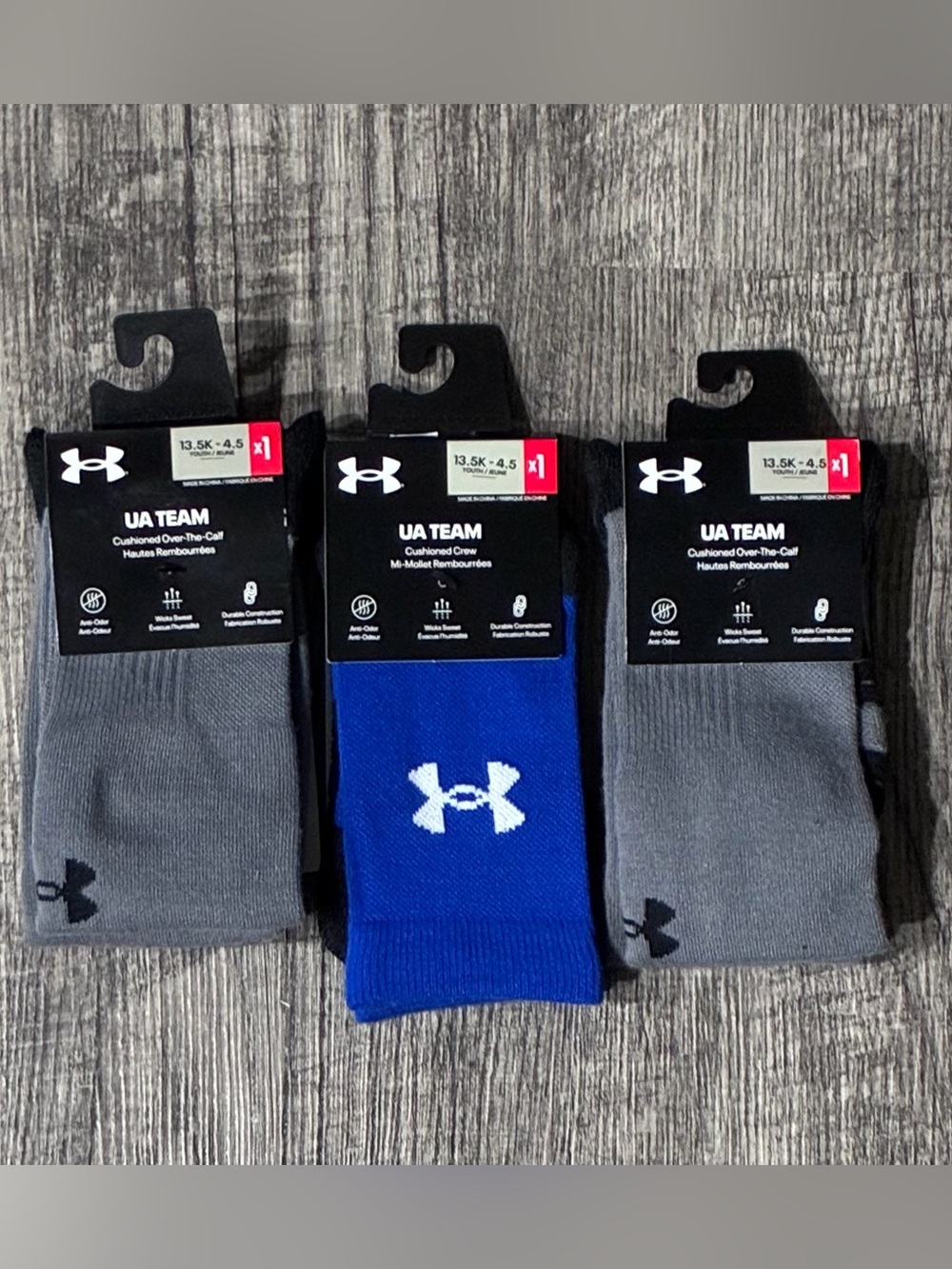 Under Armour Kids Cushioned Crew Socks - Blue & Gray